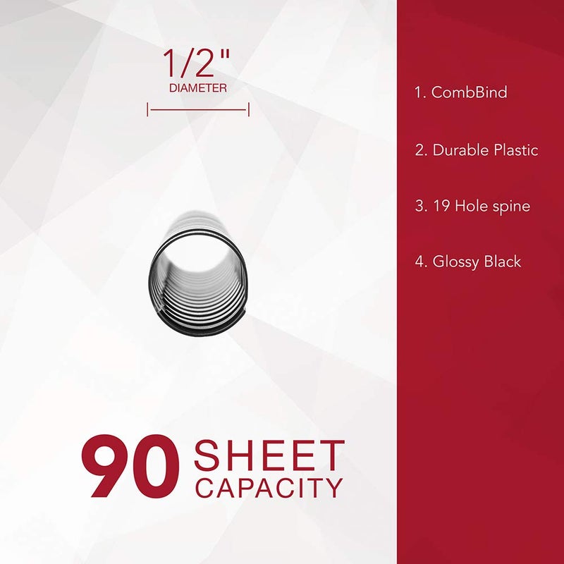 جي سي بي حلقات تجليد GBC، قطر 1/2 بوصة، سعة 90 ورقة، تجليد حلزوني، أسود، عبوة من 100 قطعة (4000068)، الموديل: GBC4000068 - Image 3